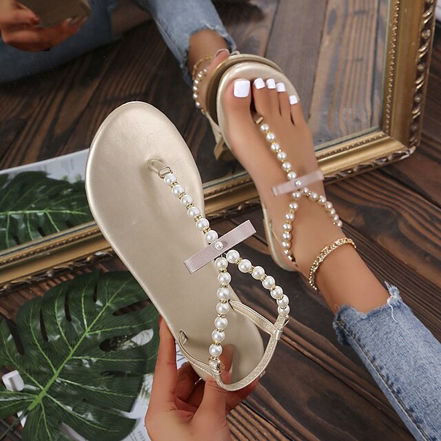  Chaussures Élégantes pour Femme en Cuir avec Perles Sandales Confort