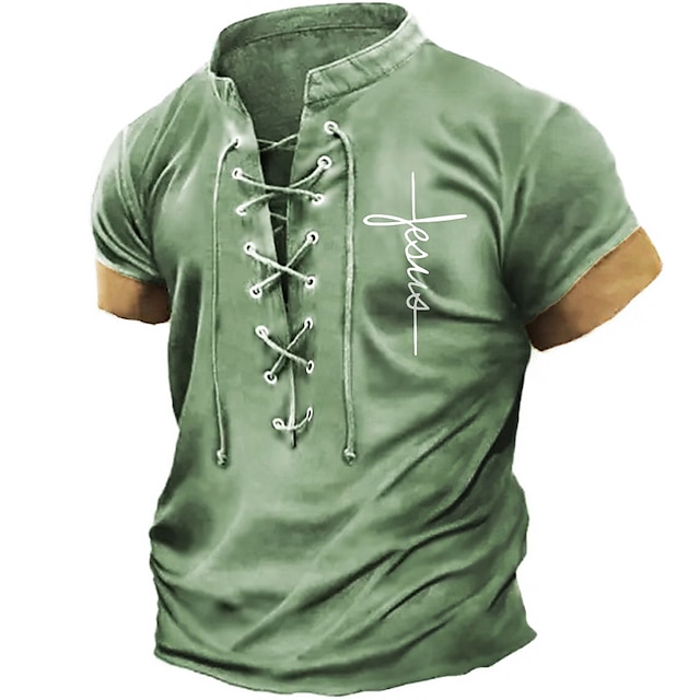  Vintage Men's Graphic Faith Stand Collar T Shirt
