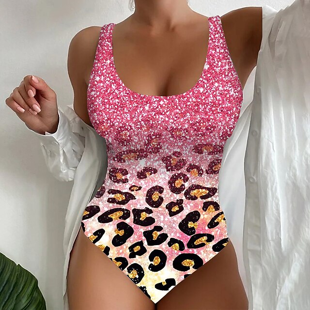  Damen Badeanzug Ein Stück Normal Bademode Print Leopard Strandbekleidung Sommer Badeanzüge