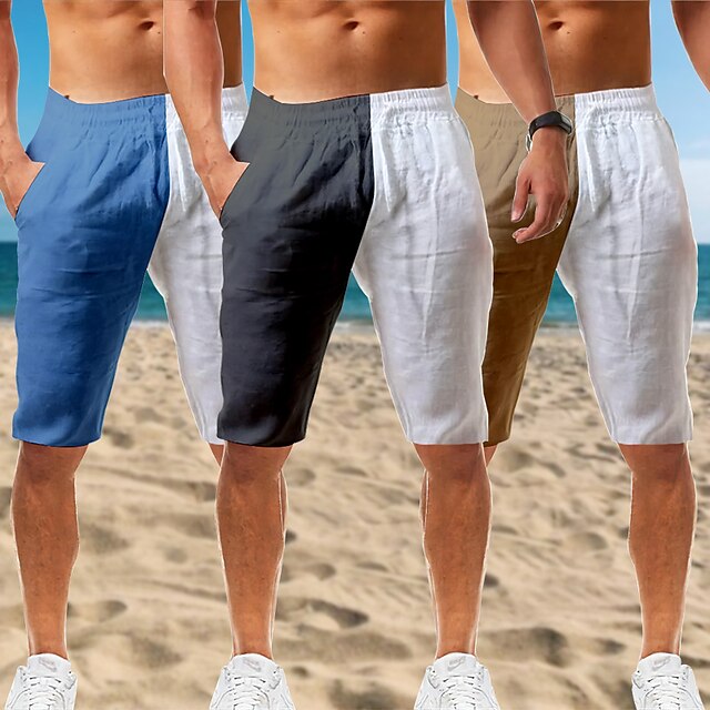  Homens Calção Shorts de verão Shorts de praia Bloco de cor Bolsos Com Cordão Cintura elástica Curto Conforto Respirável Casual Diário Feriado Moda Estilo Clássico Azul Cáqui