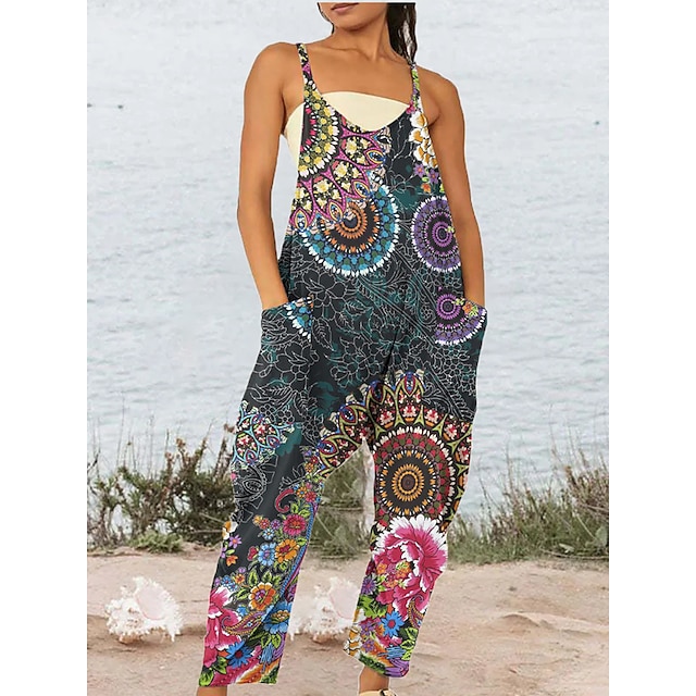  Women's Casual Jumpsuits Floral Animal Prints Sleeveless V Neck