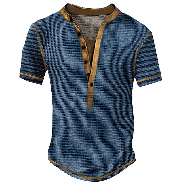  Herre T-shirt Vaffel Henley skjorte Rund hals Ensfarvet Afslappet Daglig Trykt mønster Uden ærmer Tøj Sej Afslappet