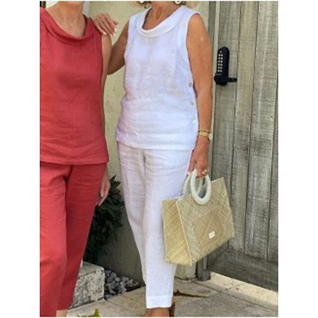  Mulheres Loungewear Conjuntos Simples Casual Conforto Poliéster Casa Diário Férias Verão Primavera Branco Vermelho