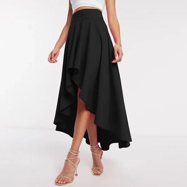  Falda de mujer swing asimétrica negro rosa faldas moda casual diario s m l