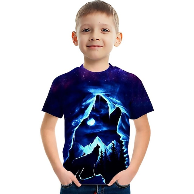  Boys' 3D Wolf Graphic T Shirt Summer Sportswear