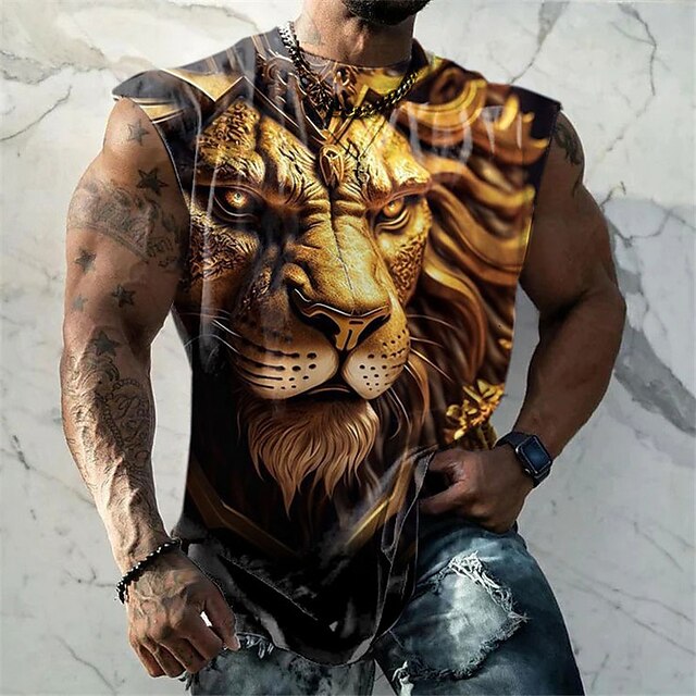  o rei leão colete gráfico masculino camisa sem mangas superior para animal gola redonda roupas 3d impressão diária esportes designer de moda músculo casual algodão preto