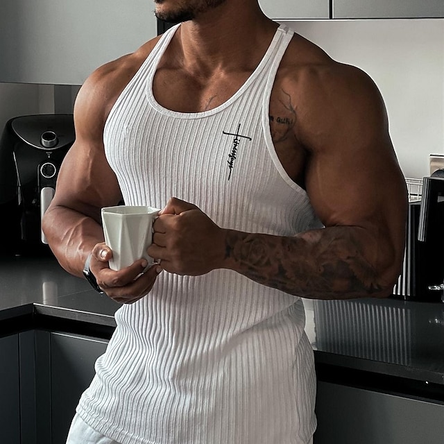  Men's Gym Tank Top Breathable Sleeveless Vest Dark Grey