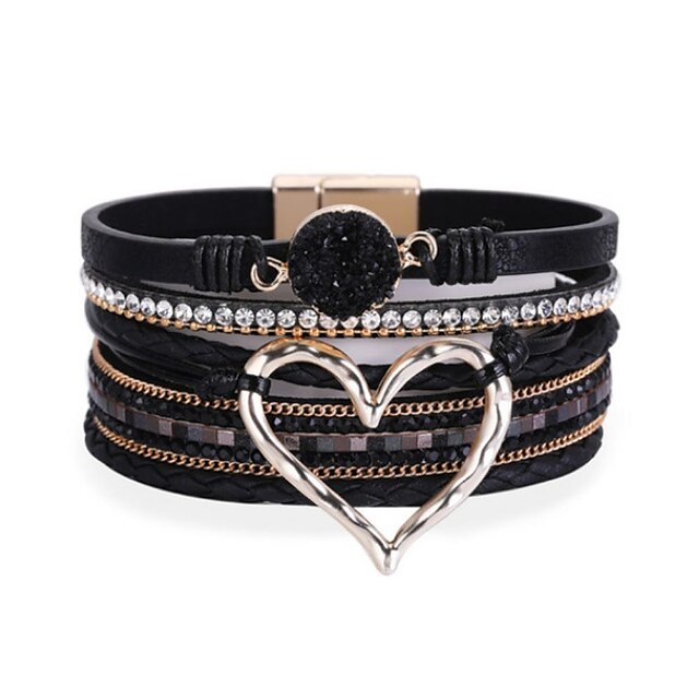  Damen Geflochten Armband Erklärung Personalisiert Herz Leder Armband Schmuck Silber / Schwarz / Rosa Für Täglich Festtage Strand