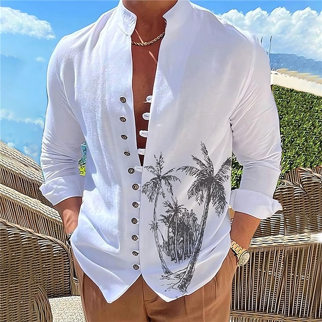  camisa masculina verão camisa havaiana coqueiro gráfico gola branco azul verde cáqui cinza ao ar livre rua manga longa impressão roupas vestuário designer de moda casual confortável