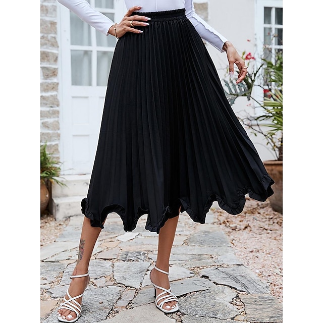  Women's Skirt Swing Long Skirt Mid  Black Rose Skirts Pleated Ruffle Casual Summer Daily Weekend S M L