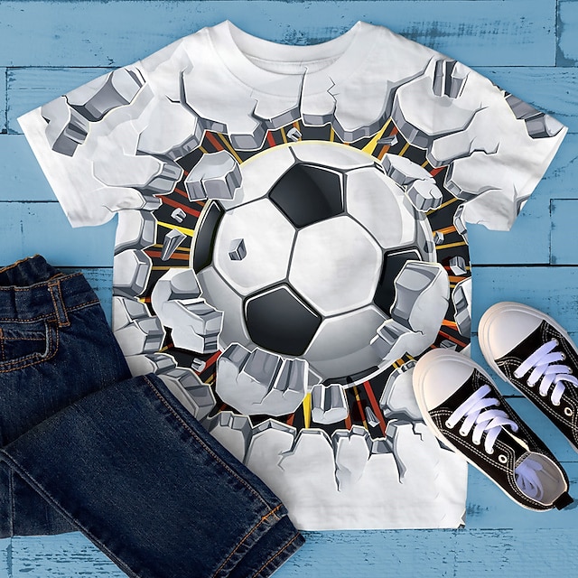  Boys' 3D Football Print Casual T Shirt Polyester