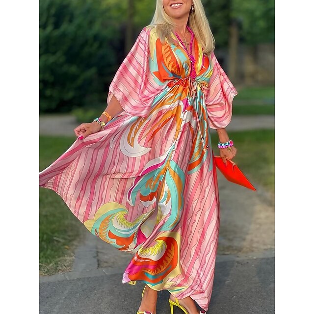  Women's Bohemian Floral Striped Maxi Dress