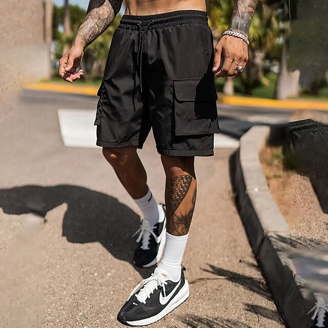  Homens calções atléticos Shorts casuais Tecido Bolso com aba Conforto Respirável Ao ar livre Diário Para Noite Moda Casual Preto Cinzento