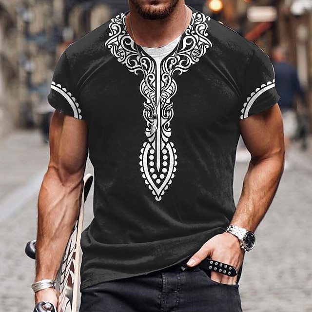  Herre T-shirt Rund hals Grafisk Strømmer Tøj 3D-udskrivning udendørs Daglig Trykt mønster Kortærmet Mode Designer Etnisk
