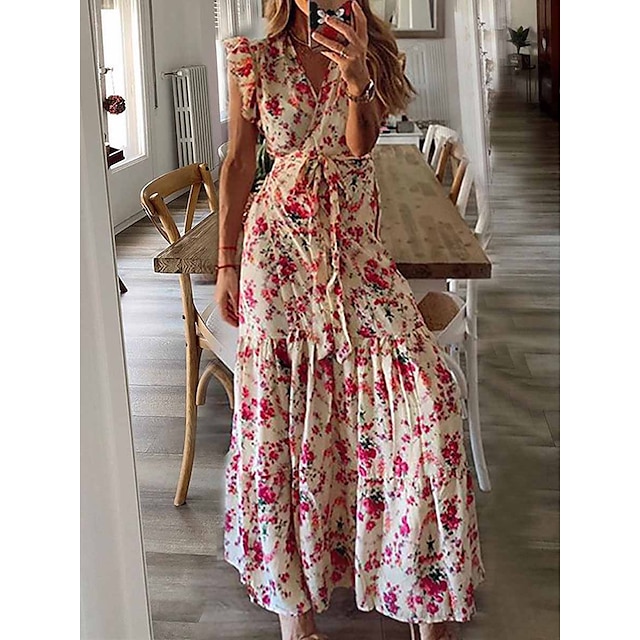  Classic Floral Maxi Swing Dress for Women