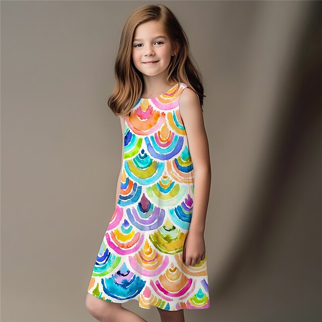 Girls' Cute Graphic Tie Dye Sleeveless Polyester A Line Dress