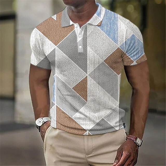  Men's Outdoor Short Sleeve Plaid Waffle Polo Shirt