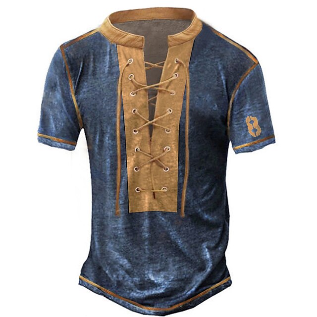  Herren T Shirt Henley Shirt Ständer Graphic Farbblock Bekleidung 3D-Druck Täglich Sport mit Schnürung Bedruckt Kurzarm Modisch Designer Vintage