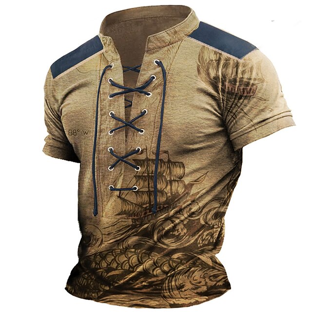 Herren T Shirt Ständer Graphic Schiff Bekleidung 3D-Druck Täglich Sport mit Schnürung Bedruckt Kurzarm Modisch Designer Vintage
