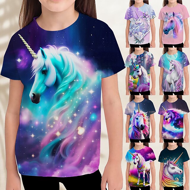  Girls' Multicolor 3D Graphic T Shirt Short Sleeve