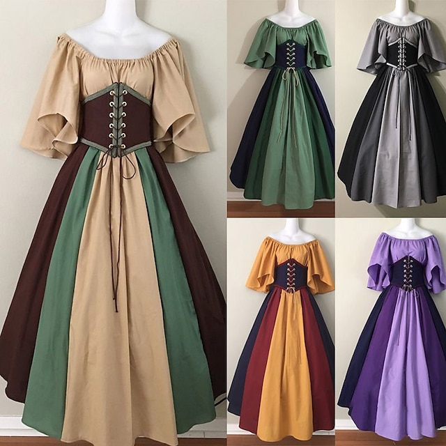 Elegant Classical Vintage Inspired Medieval Renaissance Dress Masquerade Maid Costume Movie / TV Theme Costumes Viking Plus Size Ranger Women's Solid Color Masquerade Party Homecoming Festival Adults'