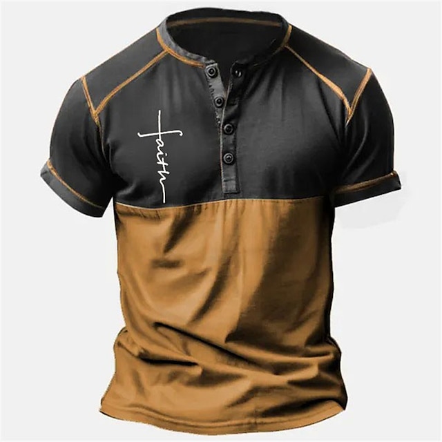  Homens Camisa Henley Camisetas gráficas Henley Gráfico Bloco de cor Fé Roupa Impressão 3D Férias Para Noite Botão para baixo Imprimir Manga Curta Moda Diário Confortável