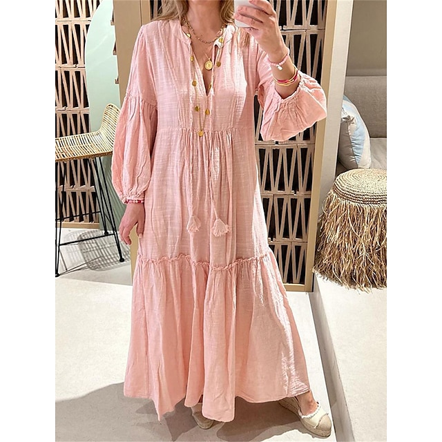  Pink Women's Casual Cotton Linen Maxi Dress