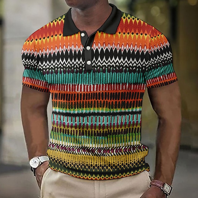  Men's Outdoor Striped Graphic Polo Shirt