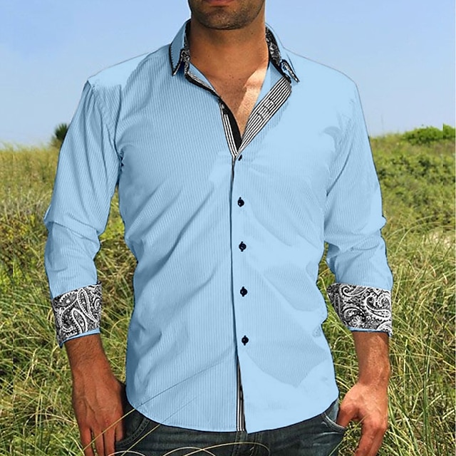  Homens Camisa Social camisa de botão Camisa casual camisa de verão Branco Azul Marinha Azul Cinzento Bloco de cor Manga Longa Lapela Diário Férias Roupa Moda Casual Confortável