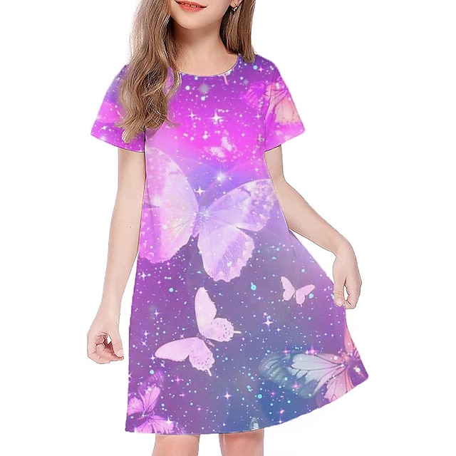  Kids Girls' Gradient Butterfly A Line Polyester Dress
