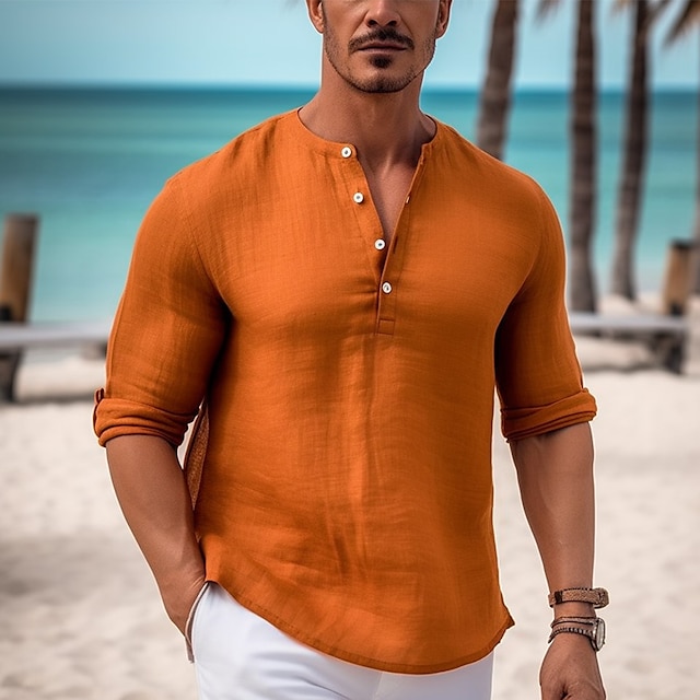  Maglietta uomo cotone lino manica lunga primavera estate