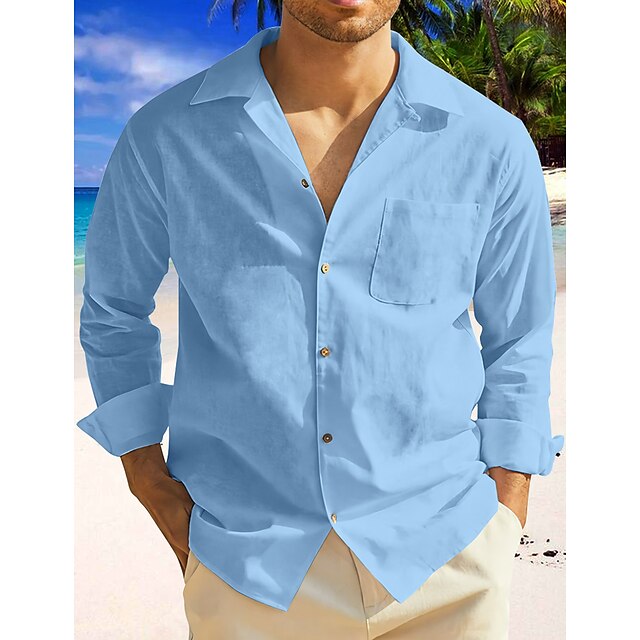  Hombre Camisa camisa de lino Camisa casual Camisa de verano Camisa de playa Negro Blanco Rosa Plano Manga Larga Primavera verano cuello de campamento Casual Diario Ropa Bolsillo delantero