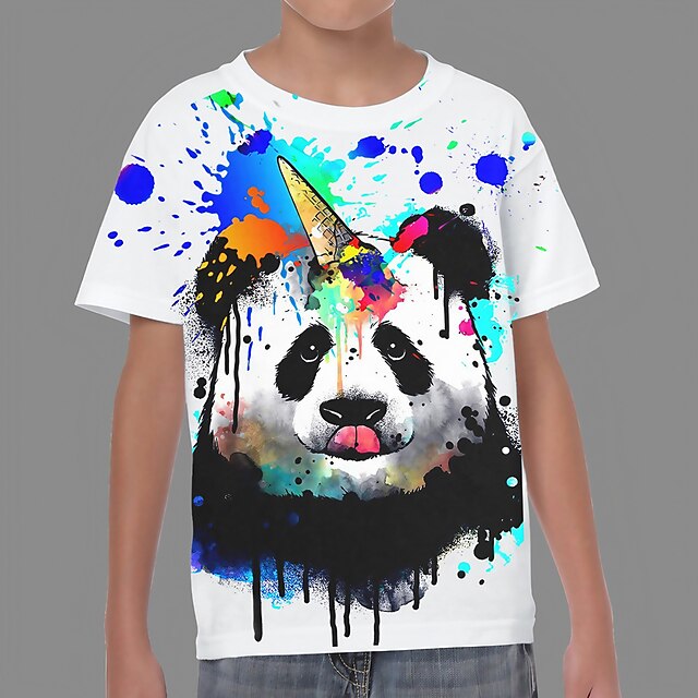  Gutt 3D Grafisk Tegneserie Panda T skjorte T-skjorte Kortermet 3D-utskrift Sommer Vår Aktiv Sport Mote Polyester Barn 3-12 år utendørs Avslappet Daglig Normal