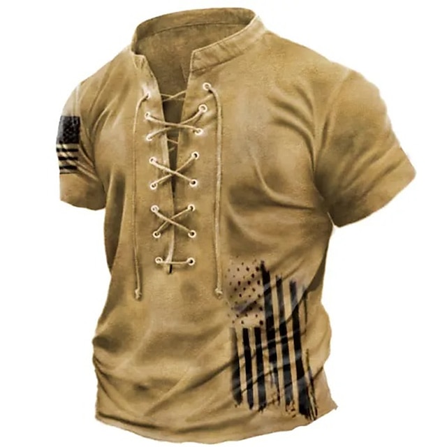  Herren T Shirt Ständer Graphic Nationalflagge Bekleidung 3D-Druck Täglich Sport mit Schnürung Bedruckt Kurzarm Modisch Designer Vintage