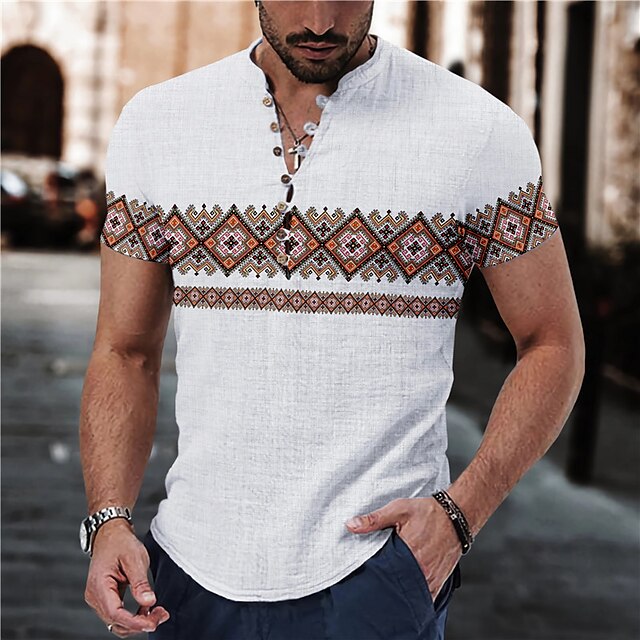  Men's Graphic Linen Shirt Casual Streetwear