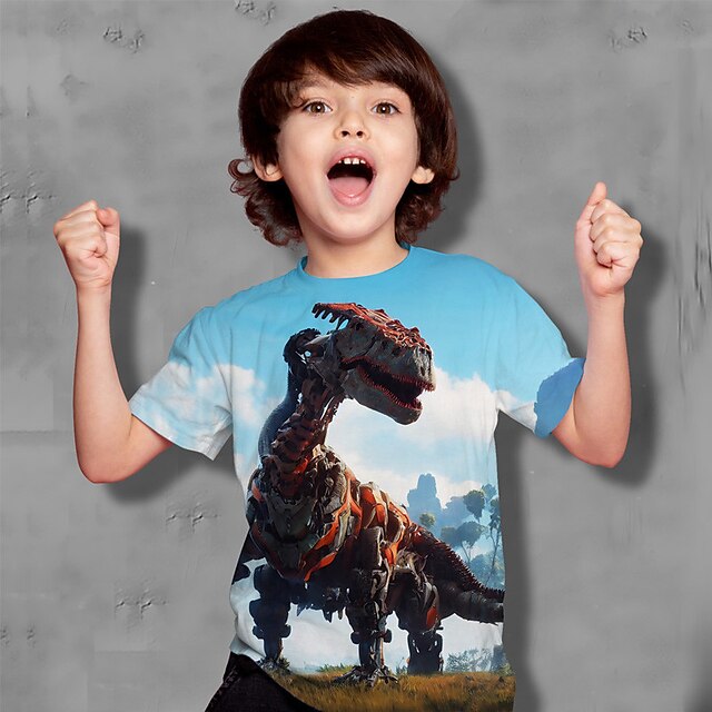  Drenge T-shirt Kortærmet T-shirt Grafisk Dyr Dinosaurus Aktiv Sport Mode 3D-udskrivning udendørs Afslappet Daglig Polyester Crewneck Børn 3-12 år 3D-printet grafik Regulær Skjorte