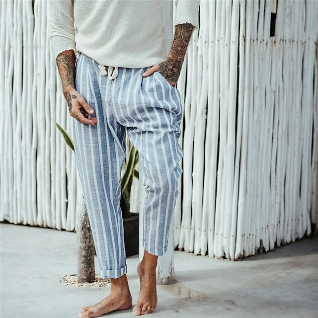  Homme Pantalon pantalon été Pantalon de plage marinière Poche Cordon Taille elastique Confort Respirable Casual du quotidien Vacances Mode Style classique bleu marine Bleu