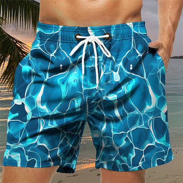  Men's Quick Dry Color Block Board Shorts with Mesh Lining