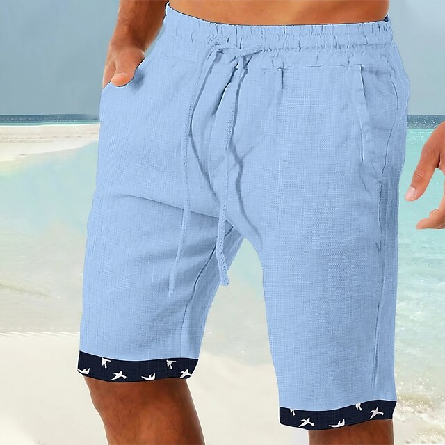  Homens Calção Shorts de verão Shorts de praia Tecido Patchwork Com Cordão Cintura elástica Curto Conforto Respirável Casual Diário Feriado Moda Estilo Clássico Branco Azul