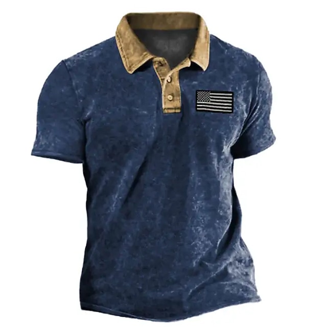  Homens Camiseta Polo pólo de lapela Polos de botões Camisa de golfe Estampas Abstratas Bandeira americana Aberto para a Lateral Azul Roxo Verde Cáqui Cinzento Ao ar livre Rua Manga Curta Imprimir