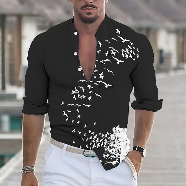  camisa de hombre estampados gráficos diente de león cuello alto negro blanco amarillo rosa azul al aire libre calle manga larga imprimir ropa moda streetwear diseñador casual