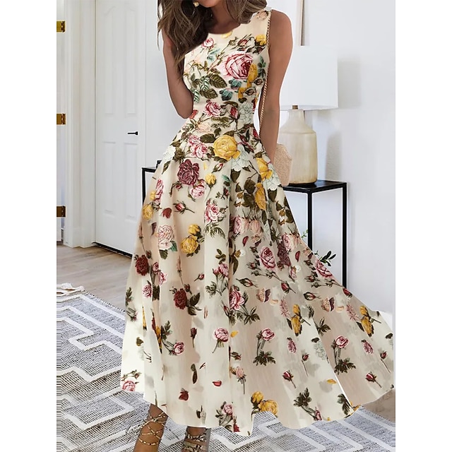  Floral Chiffon Maxi Dress Women's Casual Streetwear