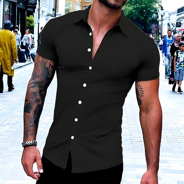  Hombre Camisa Abotonar la camisa Camisa casual Camisa de verano Negro Blanco Azul Gris Plano Manga Corta Diseño Diario Vacaciones Ropa Moda Casual Cómodo