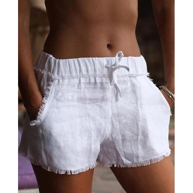  Damen Shorts Kurze Hosen Baumwolle Weiß Modisch Quaste Seitentaschen Casual Kurz Mikro-elastisch Glatt Komfort S M L XL 2XL