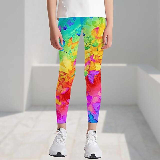  Girls' Rainbow Graphic Leggings Active Summer Tights