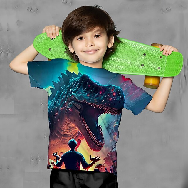  Para Meninos Camiseta Manga Curta Camisa Gráfico Animal Dinossauro Ativo Esportes Moda Impressão 3D Ao ar livre Casual Diário Poliéster Crewneck Infantil 3-12 anos Gráfico impresso em 3D Normal Camisa