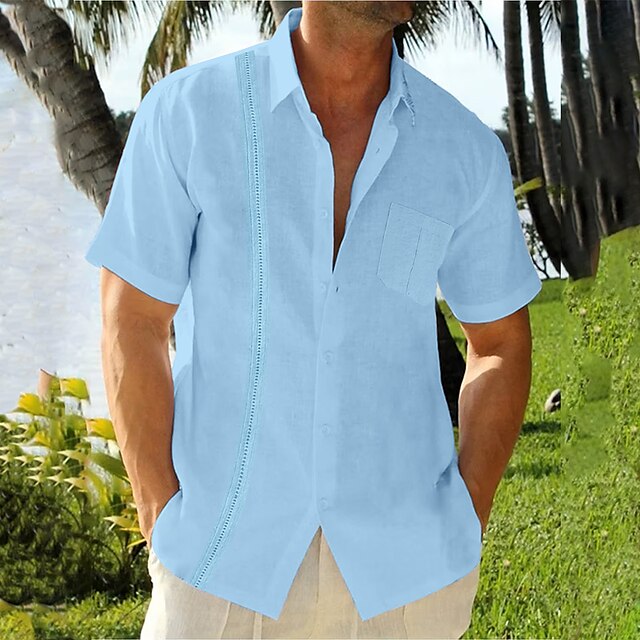  Per uomo Camicia camicia di lino Camicia con bottoni Camicia estiva Camicia da spiaggia Nero Bianco Blu Liscio Manica corta Estate Bavero Informale Giornaliero Abbigliamento Tasca frontale