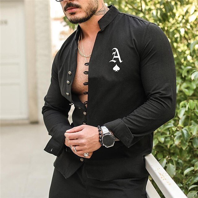  camisa masculina graphicpoker gola preta ao ar livre rua manga longa impressão roupas vestuário designer de moda casual confortável