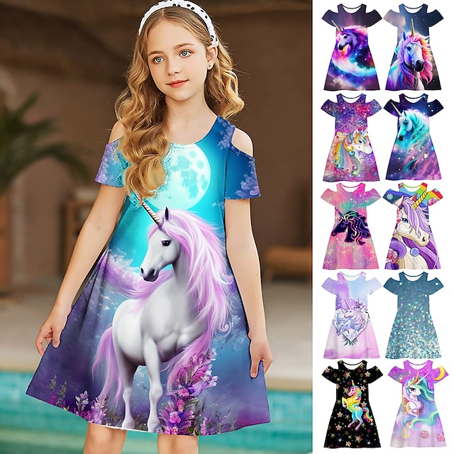  Girls' Unicorn Graphic A Line Party Dress