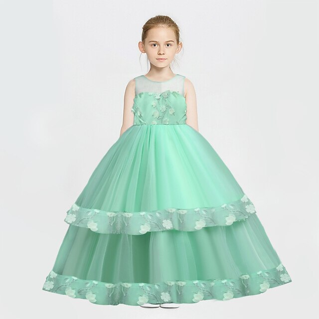 kinderkleidung Mädchen Blume Party Kleid Taufkleid Ärmellos Prinzessin Polyester Sommer 3-10 Jahre Weiß Champagner Rosa